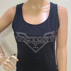 VICTORY MOTORCYCLES STRETCH KNIT RHINESTONE LOGO TANK TOP SLEEVELESS sz M